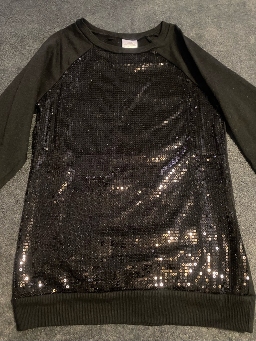 Black Sequin Front Raglan Sweatshirt